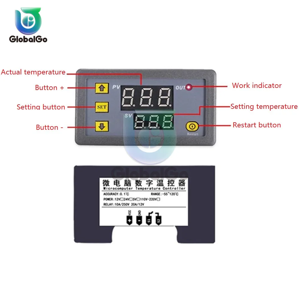 W3230 DC 12 V AC 110 220 20A светодиодный цифровой термостат для контроля температуры мини