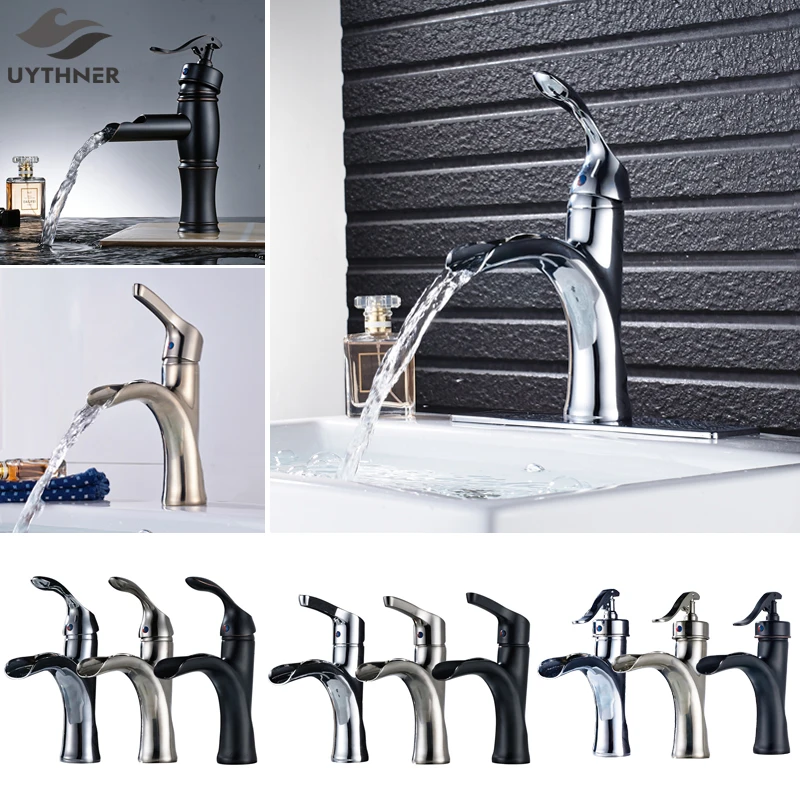 Uythner Chrome/Brushed Nickle/Black Bronze/Gold Faucet Deck Mount Basin Waterfall Hot&ampcold Bathroom | Обустройство дома
