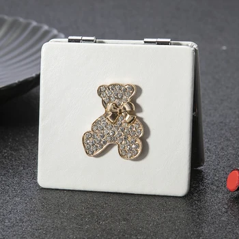 

PU Leather Portable Mini Pocket Cosmetic Beauty makeup mirror,2-face Magnifying Folding compact mirror bear,Party Favors Gifts