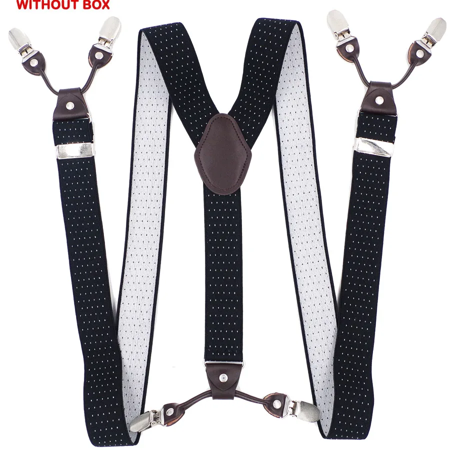 Man's Suspenders Leather 6 clips Braces Male Vintage Casual Suspensorio Tirantes Trousers Strap Father/Husband's Gift 3.5*120cm - Color: Deep Blue