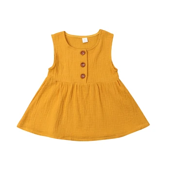 

2019 New Fashion Baby Girls Kids Girls Sleeveless Dress Button Sleeveless Cotton Casual Tank Tops 0-3 Y