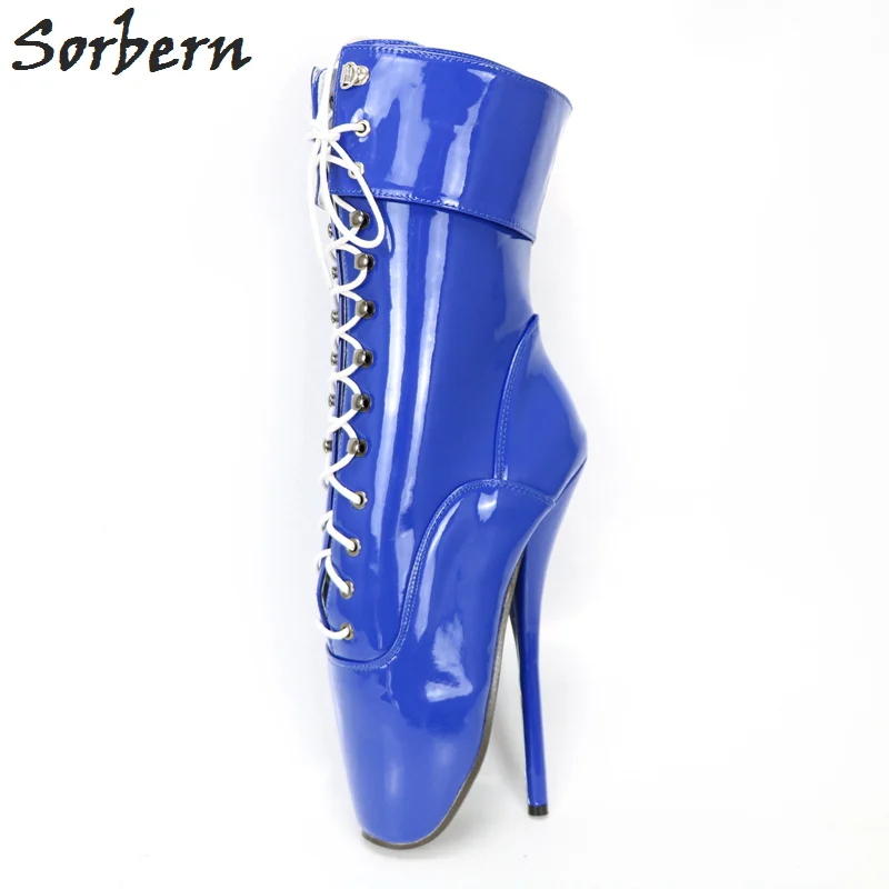 Sorbern Blue Shiny Pata Ballet Heel Boots For Women Pole