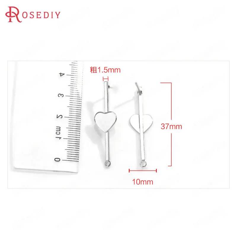 (34706) 6 шт 10*37 мм 24 K золото цвет латунь с сердцем длинный стержень серьги-гвоздики Высокое качество Diy ювелирных изделий Аксессуары