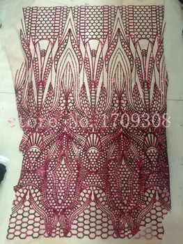 

Unique African net lace with full sequins CGL-61207-2 high class French net fabric,wonderful net lace for party dress