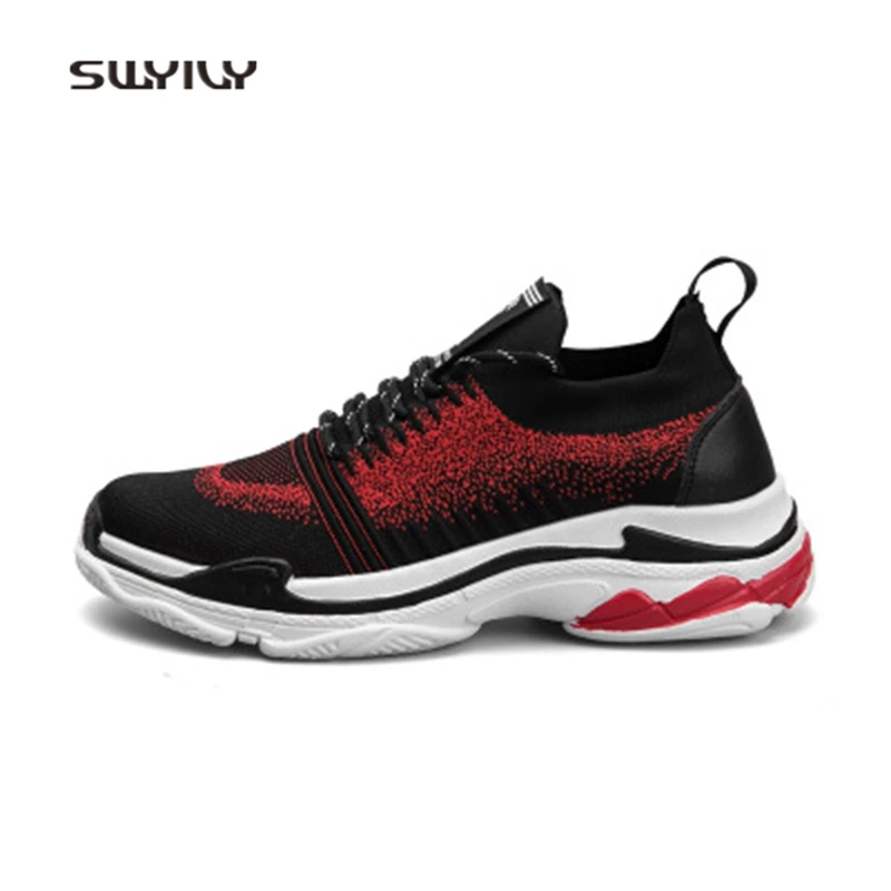 SWYIVY Men Running Shoes Platform Breathable Lace-up Sport shoes 2018 New Anti-slip Super Light Hard-wearing Sneakers For Males