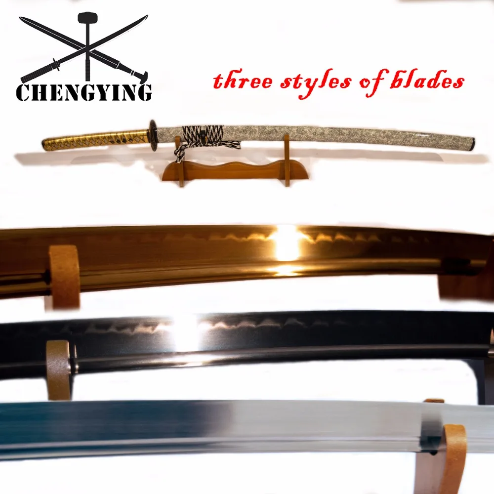1060STEEL oil quenching clay tempering golden blade handmade katana