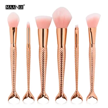 

MAANGE 6PCS Gold Mermaid Makeup Brushes Set Foundation Blending Powder Eyeshadow Contour Concealer Blush Cosmetic Make Up Tools