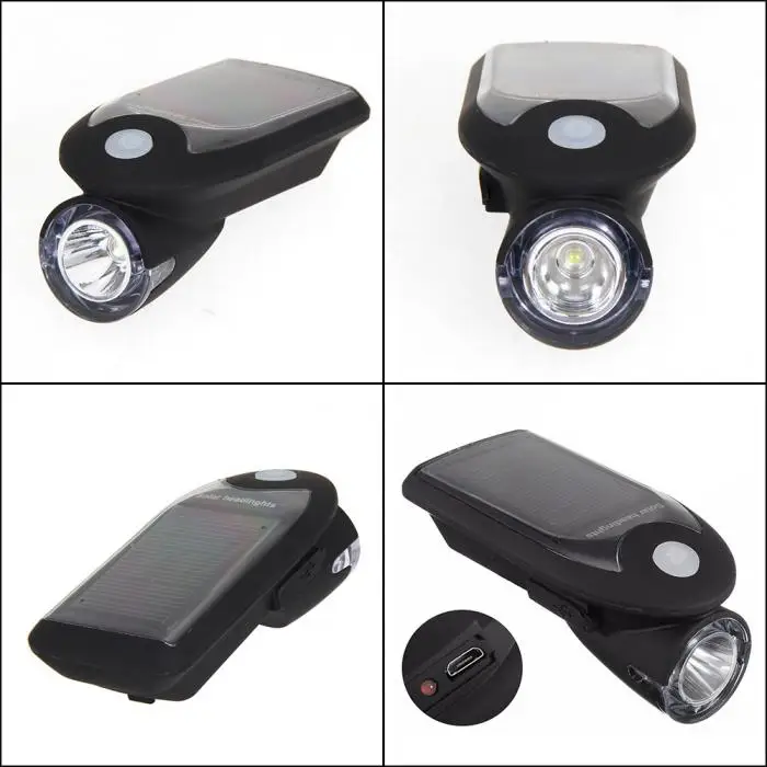 Sale LED USB Rechargeable Bike Light Headlight Solar Energy Bicycle Front Light Waterproof with 360 Degree Rotating Mount WHS 4