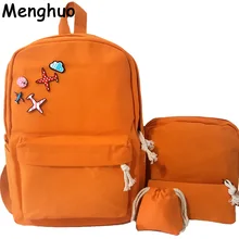 New 4Pcs/Set Korean Casual Women Backpacks Canvas Book Bags Cute Plane Badge Schoolbag for Teenage Girls Composite Bag mochila