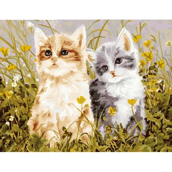 

Frameless pictures Painting By Numbers DIY Digital Oil Painting On canvas Romantic 50x65cm Lovely cat Home decoration