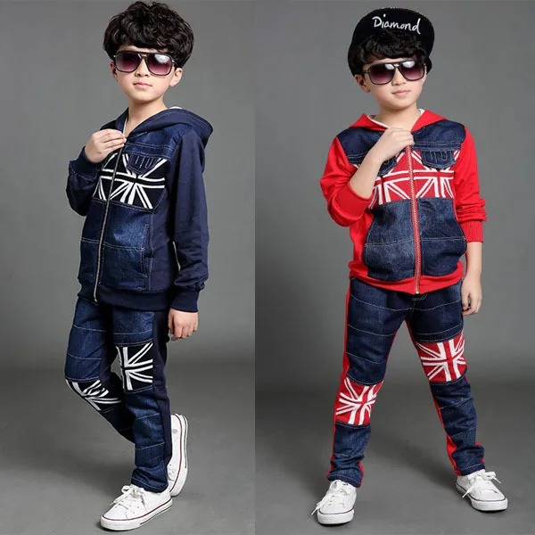 Cool Cowboy suit teenager boys tracksuit UK flag patchwork big boy