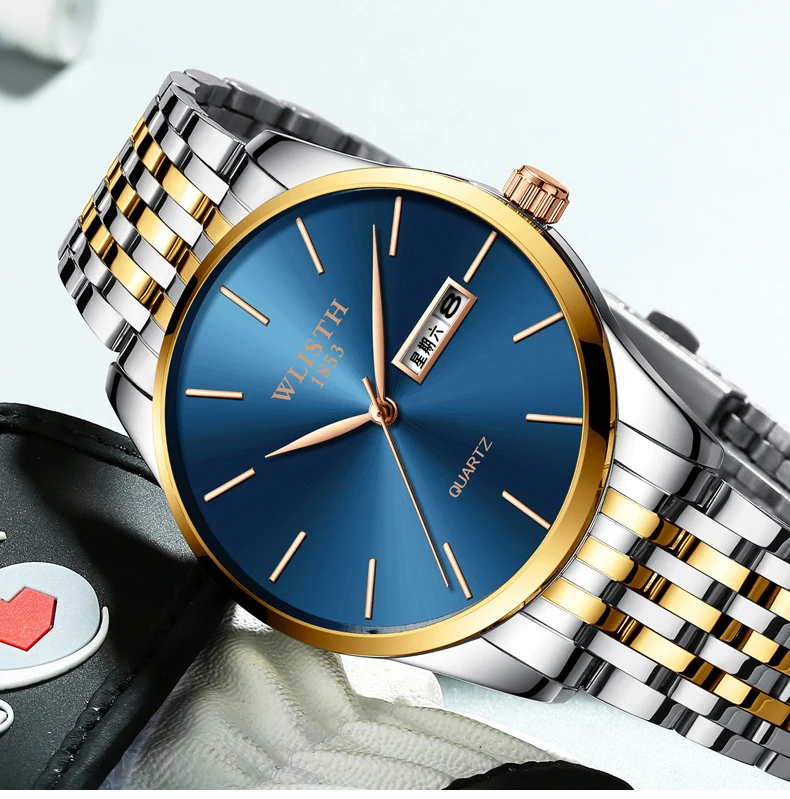 Мужские часы, роскошные брендовые водонепроницаемые часы из нержавеющей стали, модные часы с календарем, кварцевые деловые мужские наручные часы, мужские часы