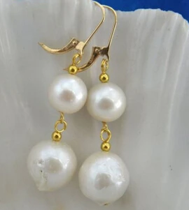 

xiuli 00521 14mm round white reborn keshi pearl dangle earring