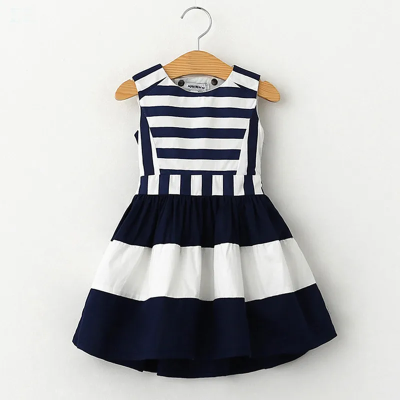 2017-sweet-fashion-new-kids-children-clothing-fashion-style-sleeveless-girls-summer-dress-wind-navy-striped