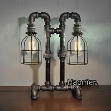 Новые винтажные Лофт Промышленные железные водопроводные настольные лампы 2 головки Настольные светильники железная лампа из прутьев настольные светильники