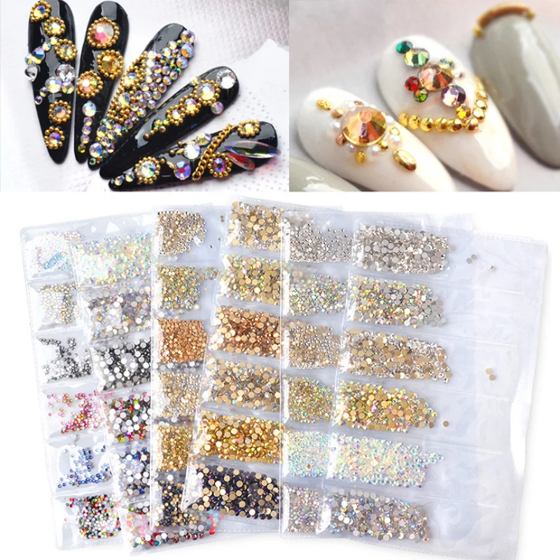 1Bag Flatback Rhinetones Nail Art Decorations Diamond Glass AB Color Crystal UV Gel Tips Manicure Accessories | Красота и здоровье