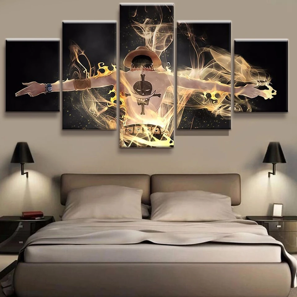 

Wall Modular Pictures For Living Room Decor Frame Animation 5 Pieces/Pcs One Piece Cartoon HD Poster Canvas Print Painting