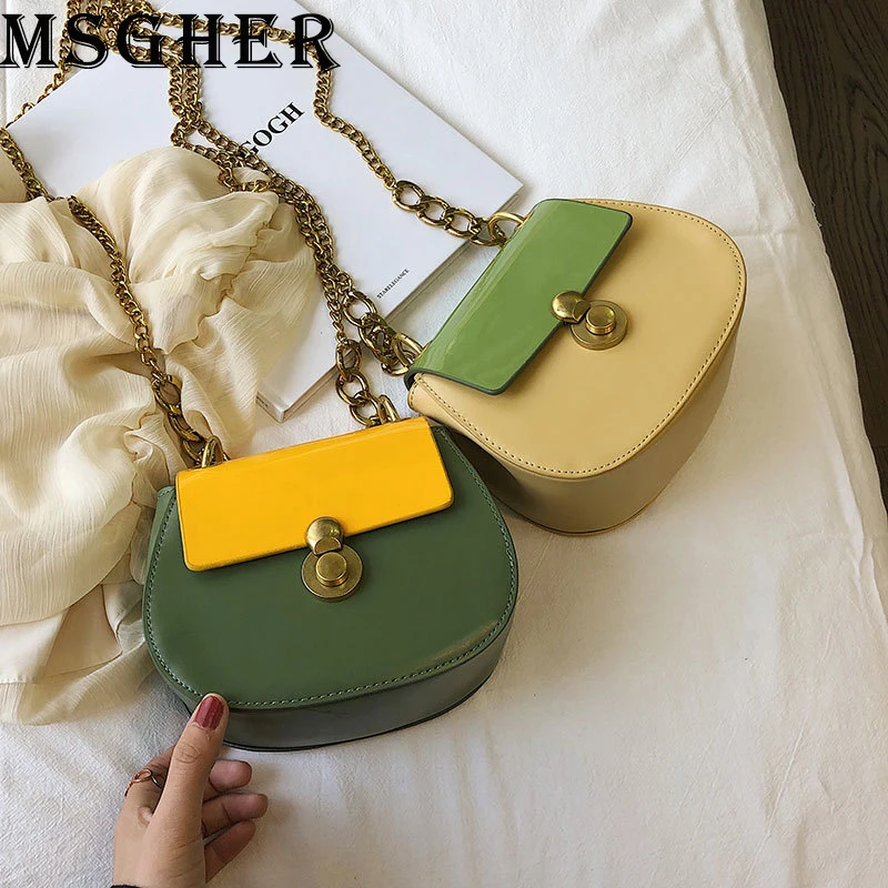 

MSGHER Saddle Bags Women Summer Panelled Small Chain Bags Female Casual Shoulder Bags Candy Color Quality Crossbody Bags