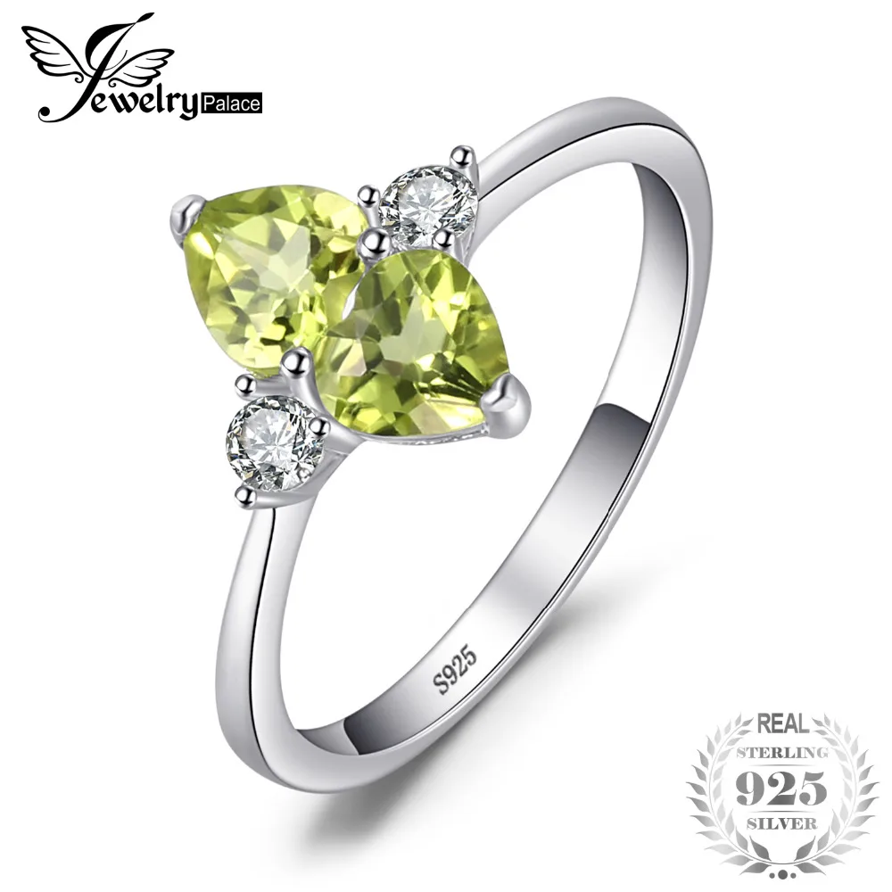 

JewelryPalace Love Heart 1.1ct Genuine Peridot Cluster Ring For Woman Solid 925 Sterling Silver Jewelry Engagement Wedding Ring