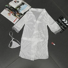 1 Pc Sexy Summer Women Pure Color Plain Satin Silk Deep V Neck Sleep Dress Translucent Short Gown Sleepwear