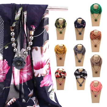 

Women Scarves Scarf Fashion Pendant Beaded Chain Decorative Bead Printed Acrylic Necklace Wraps Jewelry Vintage Spring Summer