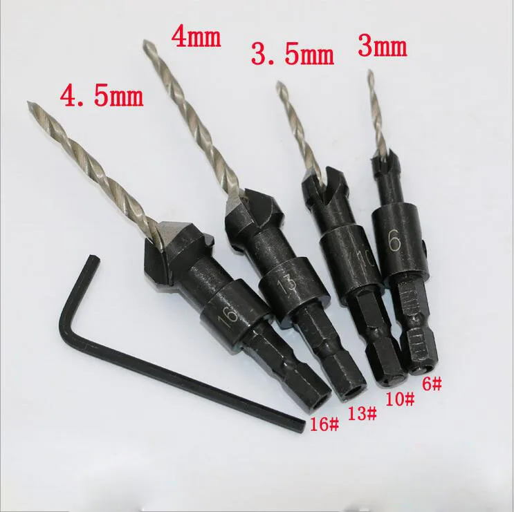 4PCS Wood Countersink Drill Set Carving Tools Boring Counterbore Hex