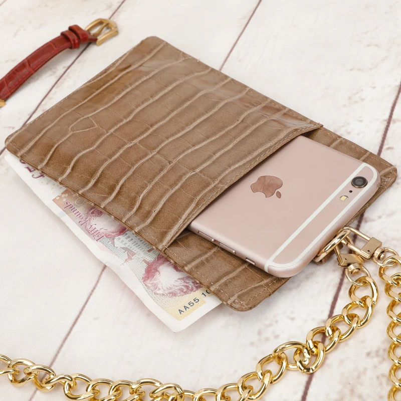 

Snakeskin Mobile Phone Bag Genuine Leather Women Wallet Chain Neck Hanging Bags Fashion Luxury Designer Brand Card&ID Holders