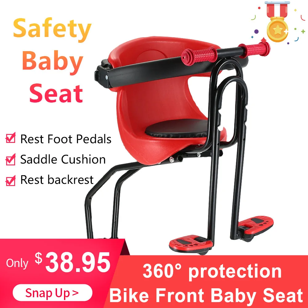 

Baby seat Bicycle Safe Baby Seat Child Safety Carrier Front Seat Saddle Cushion with Back Rest Foot Pedals MTB bike Baby Seat