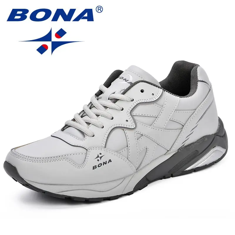 BONA/ классический стиль; Мужская теннисная обувь на шнуровке; Мужская Спортивная обувь; Качественная Удобная нескользящая обувь для бега; Мужская Уличная трендовая обувь - Цвет: LIGHT GREY DARK GREY