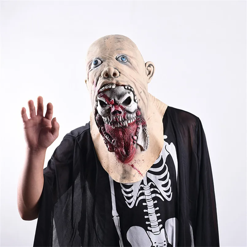 

Latex Bloody Mask Halloween Decoration Horror Skull Headgear Creepy Decor Props Head Wear Bald Masks Mascaras De Latex Realista