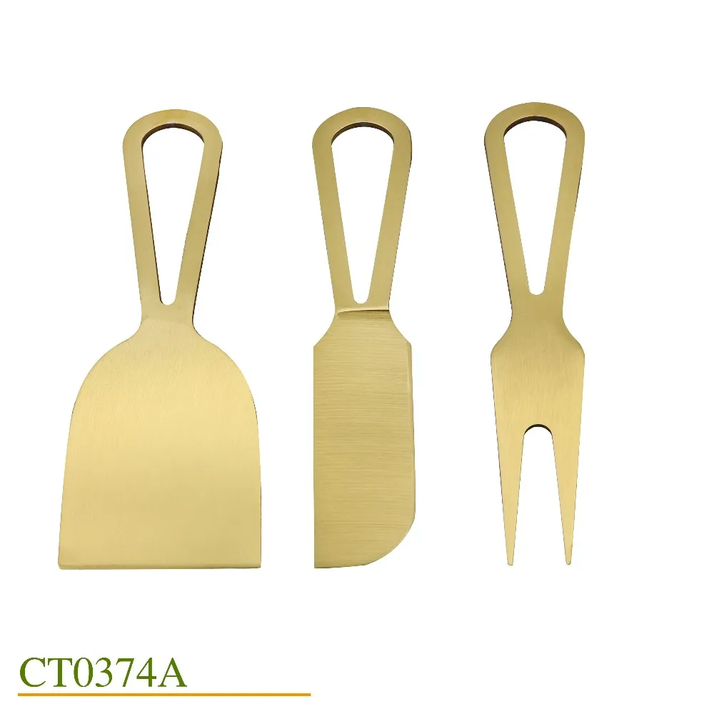 Jaswehome 3pcs Golden Cheese Knife Set Stainless Steel Soft Hard Cheese Cutter Spreader Fork Cake Wedding Tool Gift Set