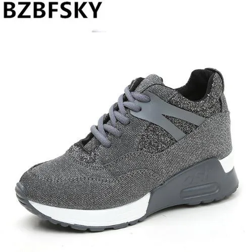 

BZBFSKY fashion bling shoes woman spring autumn new sequined cloth cacsual shoes ladies round toe lace up platform flats women