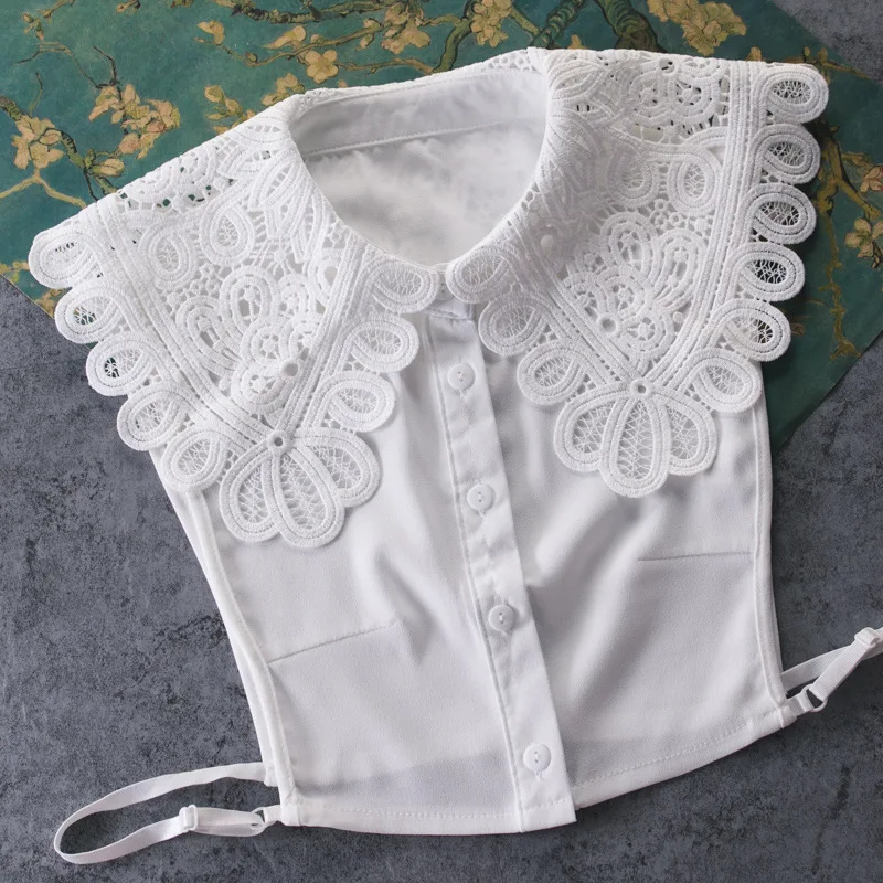 

Women Large Lace Chiffon Collar Chiffon Shawl Fake Shirts Detachable Collars White/Black