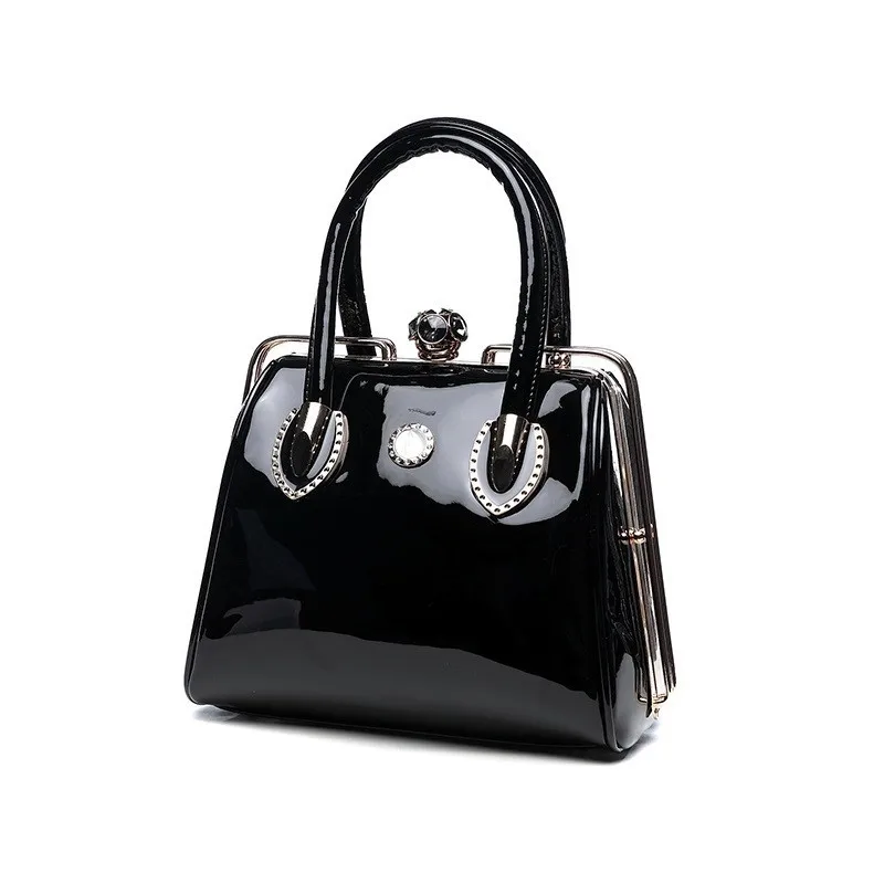 Роскошные сумки винтажные мягкие лакированные кожаные женские сумки модные брендовые дизайнерские женские большие сумки через плечо - Цвет: A Black
