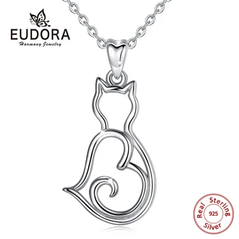 

EUDORA New Arrival Simple Curious Cat Jewelry Pendants 925 Sterling Silver Cat Necklaces For Women Girl Fine Jewelry gift CYD411
