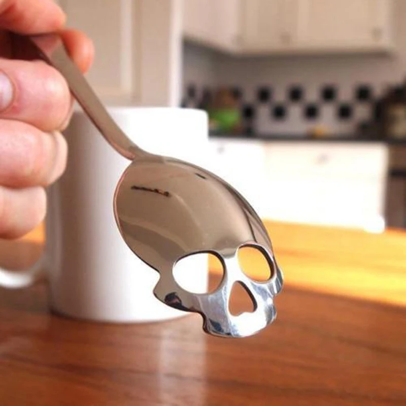 

Novelty Fashion Stainless Steel Skull Shape Coffee Sugar Spoon Dessert Gothic Funny Gift New