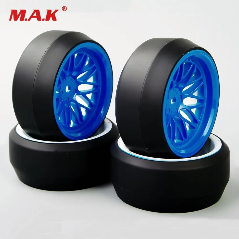 

4Pcs/ Set 1:10 RC Car Speed Drift 0 Degree Tires Tyre Blue Wheel Rim BBB For HPI HSP Dift Car Accessories