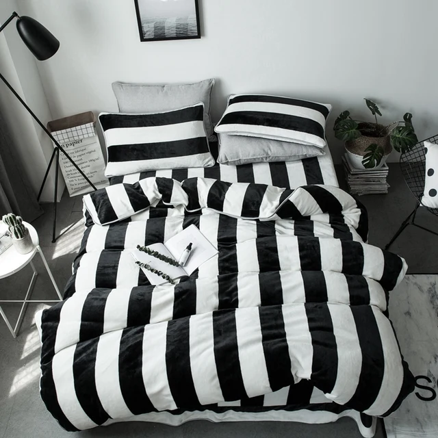 2017 winter bedding set black white stripe bed linens queen size bed black and white striped sheet