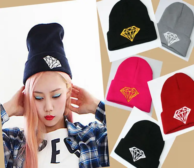 

2017 Hot Sale Cotton Polyester Adult Beanie New Gorro Lady Boy Hip-hop Diamond Knitting Autumn Winter Hat For Students Cap