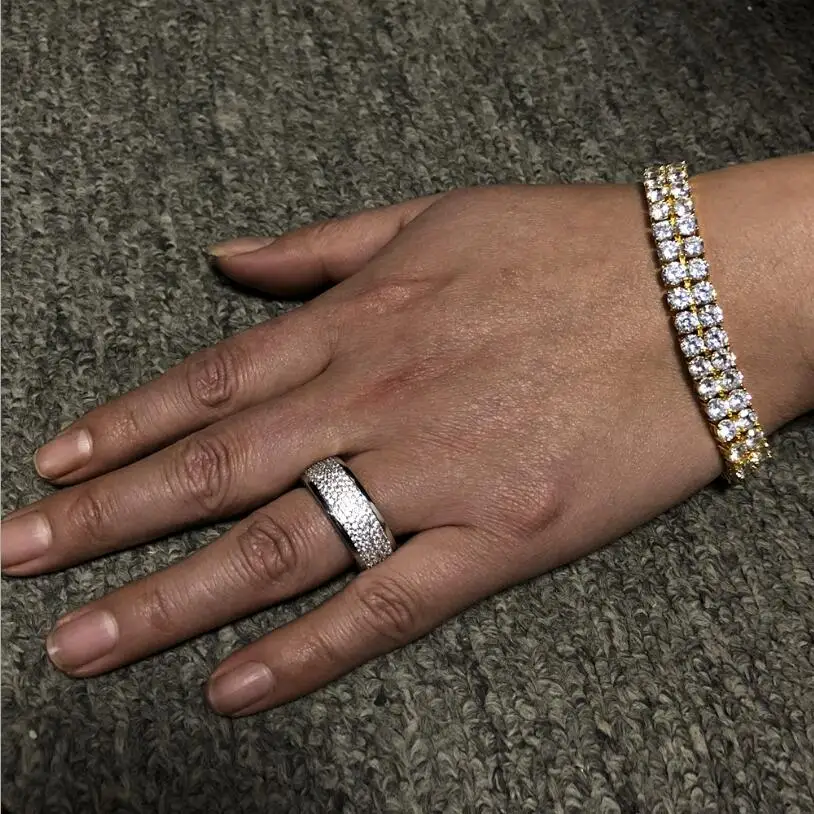 

Hip Hop Silver Micro Pave Rhinestone CZ Iced Out Bling Big Round Ring IP Gold Filled Stainless Steel Rings for Women Men Jewelry
