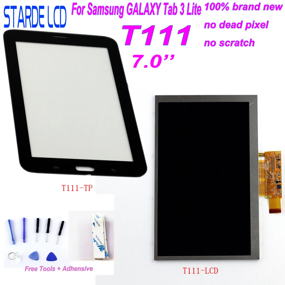

STARDE LCD for Samsung Galaxy Tab 3 Lite T111 SM-T111 3G Version LCD Display Touch Screen Digitizer Sense with Free Tools Adhens