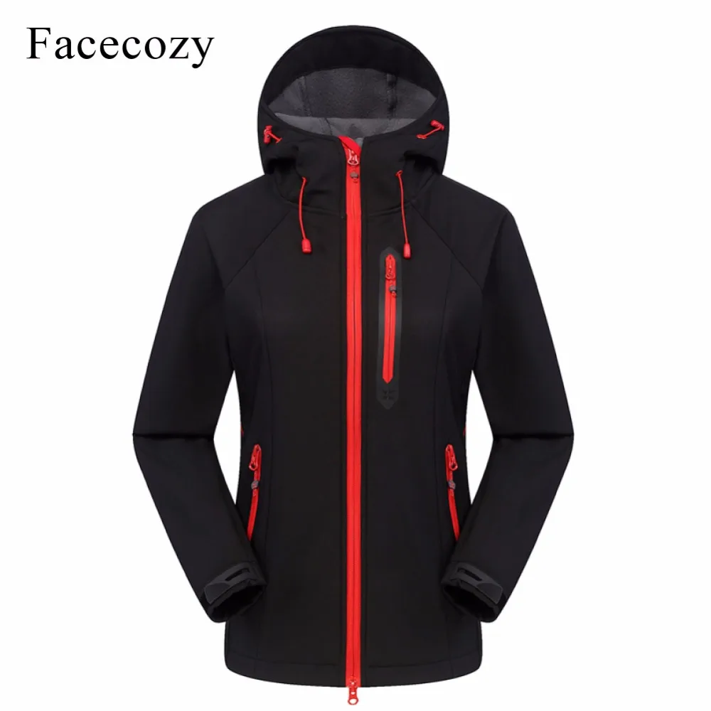 Facecozy النساء 2019 في الهواء الطلق لينة الأصداف مقنع الشتاء سترة النساء جاكيتات التنزه التخييم الصيد الرحلات الحرارية معطف للتزلج