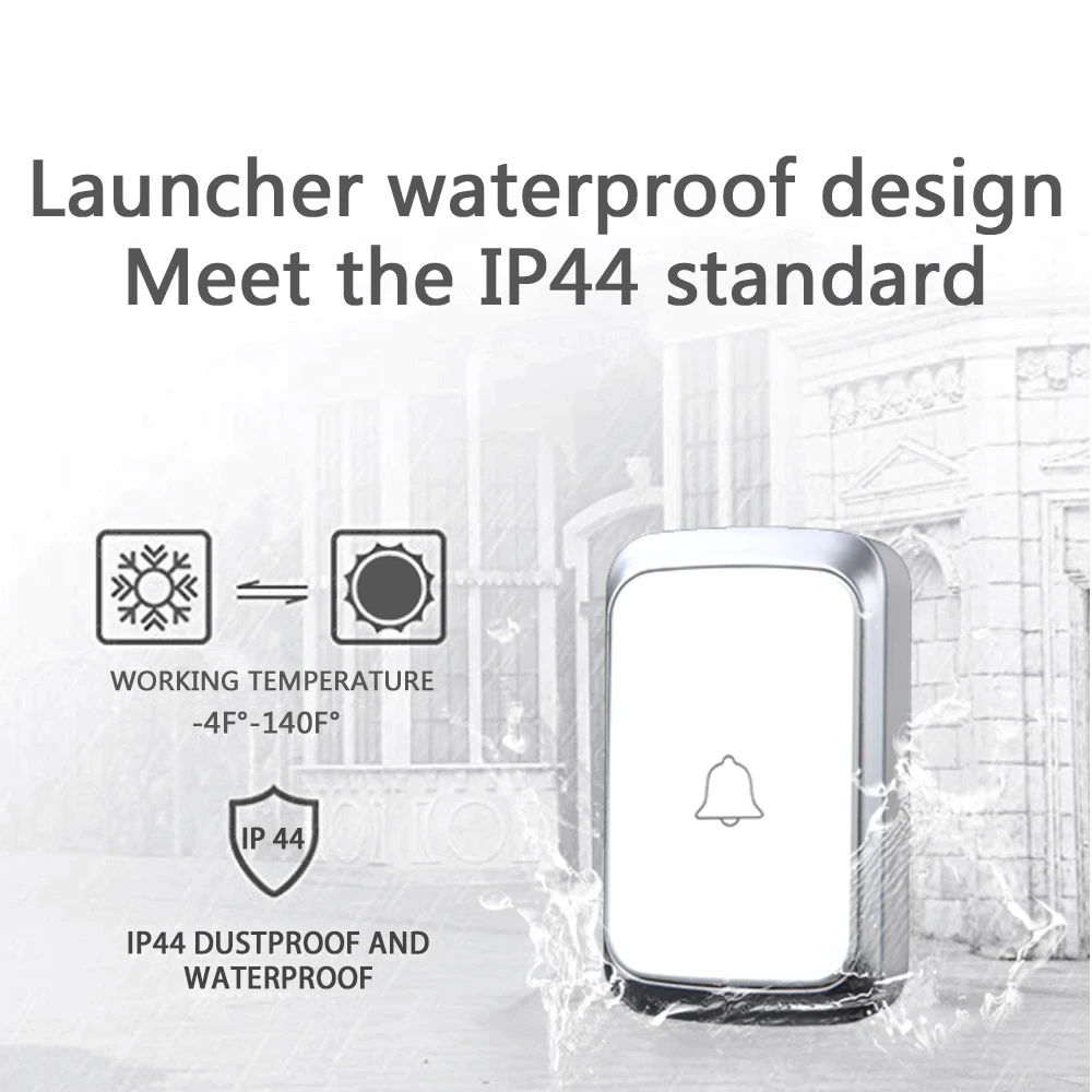 WEMEDA Newest Wireless Doorbell Waterproof Battery Button EU Plug Receiver 36 Chimes 4 Volume LED Light Home Cordless Bell WEMEDA Newest Wireless Doorbell Waterproof Battery Button EU Plug Receiver 36 Chimes 4 Volume LED Light Home Cordless Bell