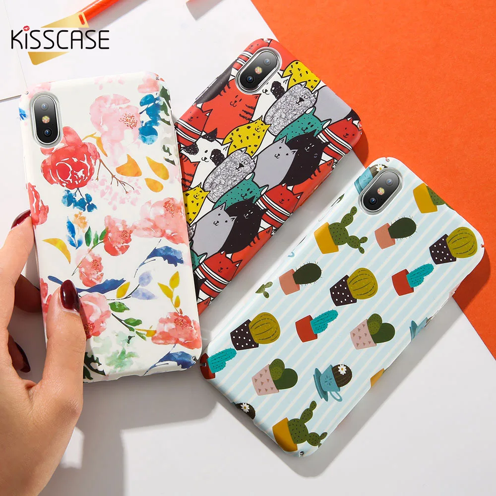KISSCASE милый кот цветок чехол для телефона iPhone X XS 7 8 9 плюс Роскошный Жесткий 6 s
