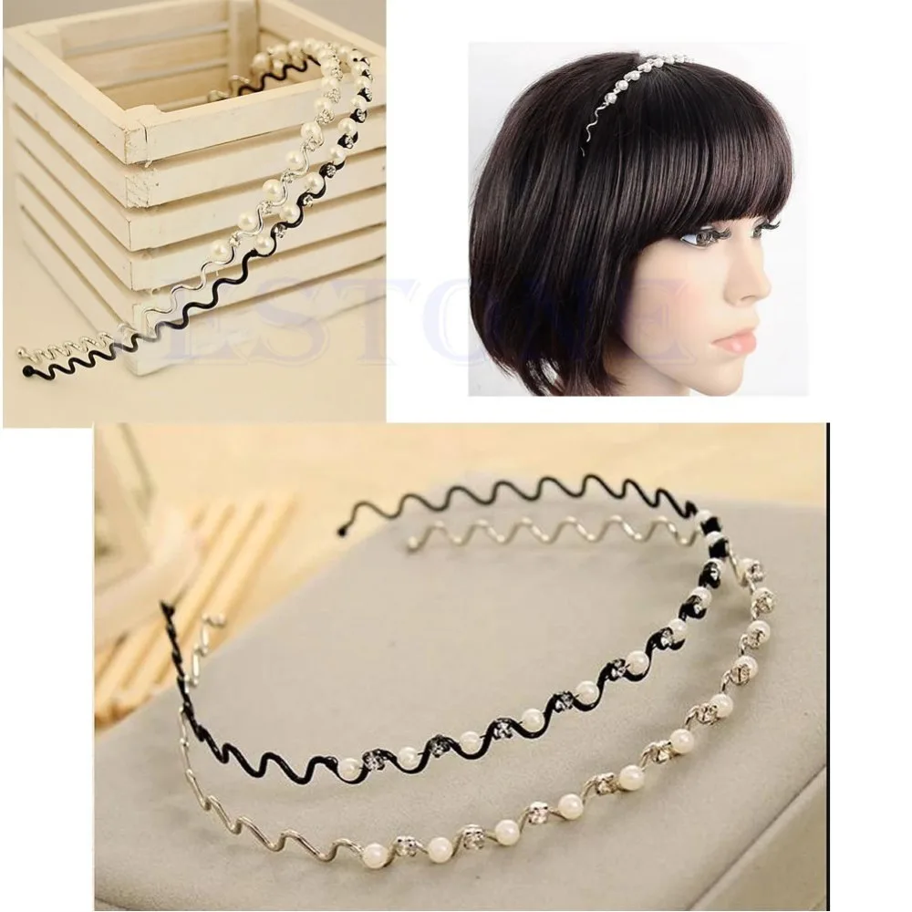 1pc Fashion Pretty Rhinestone and Imitation Pearl Wave Hairpin Hair