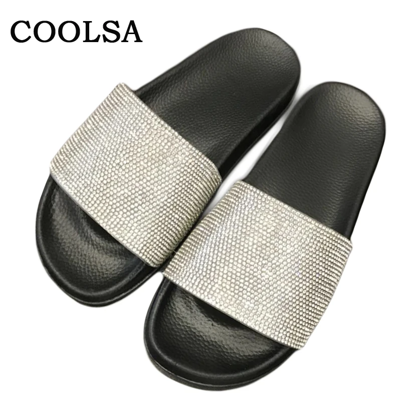 

Summer Women Rhinestone Slippers Crystal Flip Fops Women Diamond Bling Beach Slides Sandals Casual Shoes Slip On Glitter Slipper