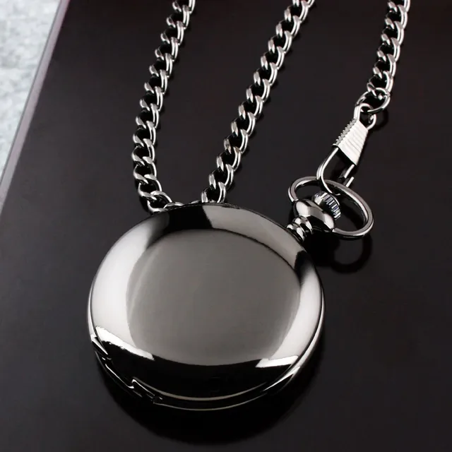 Retro Black Fashion Silver Smooth Steampunk Quartz Pocket Watch Stainless Steel Retro Black Fashion Silver Smooth Steampunk Quartz Pocket Watch Stainless Steel