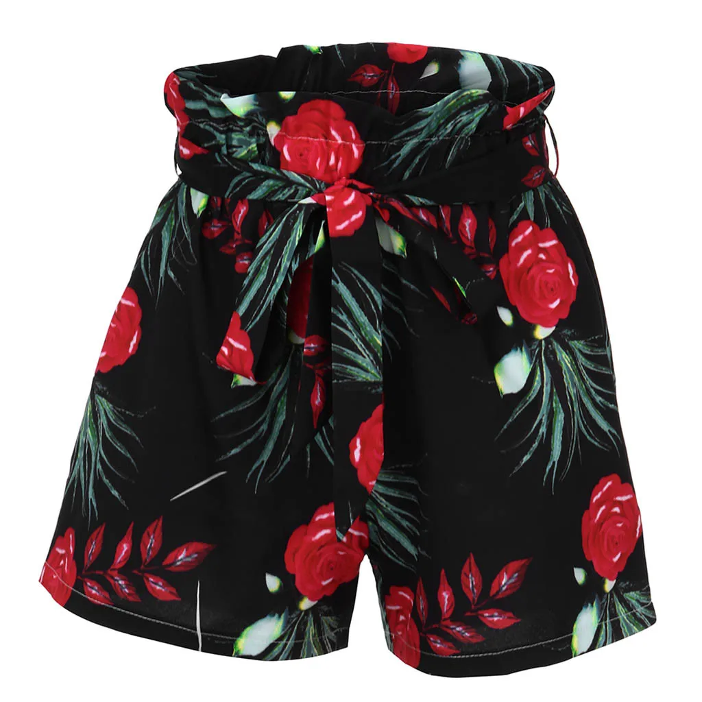 Модные летние женские цветочные принты с эластичной талией шорты в стиле бохо женские летние размера плюс широкие брюки с поясом пляжные повседневные шорты#613