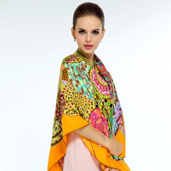 

Twill Silk Women Scarf Euro Print Square Scarves Bandana Shawl Wraps Luxury Brand Kerchief Rose Floral Compass Foulard Scarf