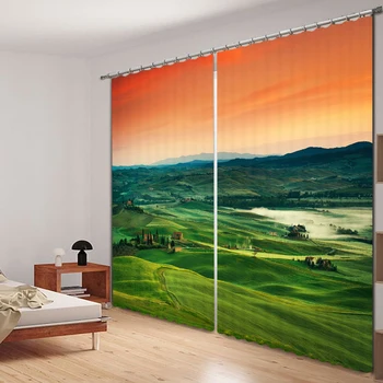 

Grassland and hilly landscape 3D Painting Blackout Curtains Office Bedding Room Living Room Sunshade Window Custom-made Size